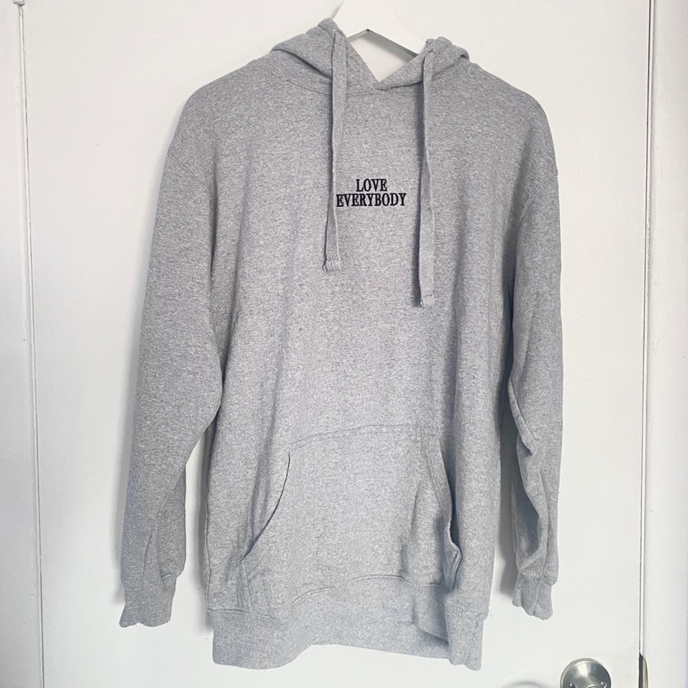 Grey Embroidered 'Love Everybody' Text Hoodie